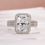 S925 Moissanite Halo Three Shank 3.5Ct Radiant Cut White Gold Engagement Ring - Image 5