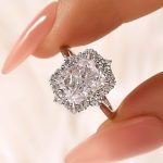 S925 Stunning Halo Radiant Cut Simulated Diamond Engagement Ring In Sterling Silver