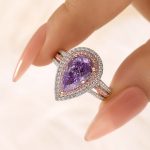 S925 Attractive Double Halo Pear Cut Aquamarine Blue/Purple Engagement Ring - Image 7