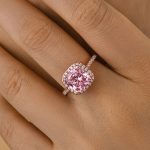S925 Elegant Cushion Cut Synthetic Morganite Halo Engagement Ring In Sterling Silver