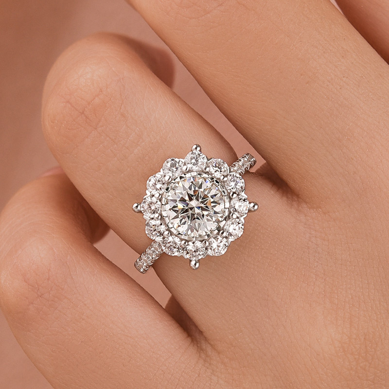 DSC-16472 S925 Moissanite 1.2Ct Halo Round Cut White Gold Engagement Ring - Image 1