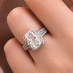S925 Moissanite Halo Three Shank 3.5Ct Radiant Cut White Gold Engagement Ring