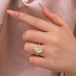 S925 Moissanite 2.5 Ct Halo Pear Cut Yellow Gold Travel Ring - Image 2