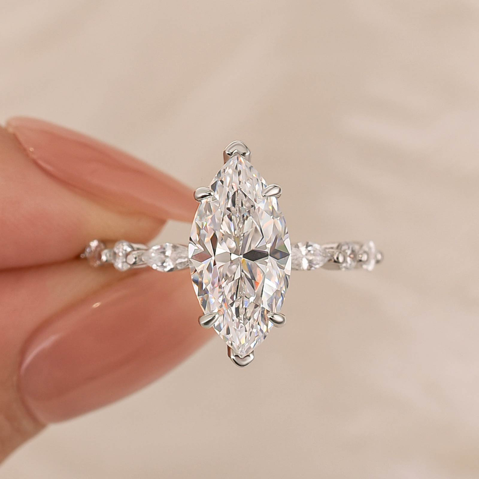 DSC-197711 S925 3.0Ct Marquise Cut Engagement Ring Travel Ring In Sterling Silver - Image 1