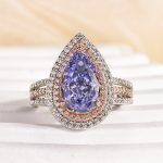 S925 Attractive Double Halo Pear Cut Aquamarine Blue/Purple Engagement Ring - Image 4