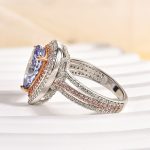 S925 Attractive Double Halo Pear Cut Aquamarine Blue/Purple Engagement Ring - Image 5