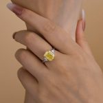 S925 Radiant Cut Yellow Stone Two-Tone Engagement Ring With Triangle Cut Side-stones - Image 6