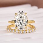 S925 Solitaire 5.5Ct Oval Cut 18K Yellow Gold/ White Gold Wedding Ring Set With Round Cut Wedding Band - Image 12