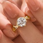 S925 Moissanite 2.0 Ct Twig 6 Prong Round Cut Twist Yellow Gold Engagement Ring