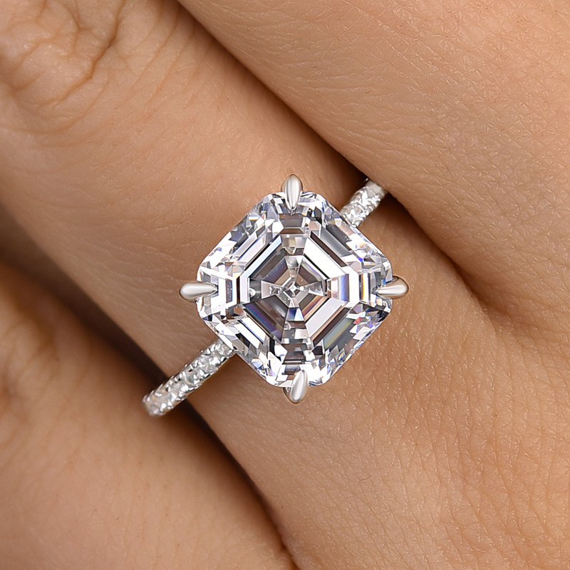 DSC-2482-1 S925 Elegant Asscher Cut Women's Engagement Ring In Sterling Silver - Image 1