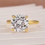 S925 Moissanite 4.0 Ct Solitaire Round Cut Yellow Gold Promise Ring - Image 4