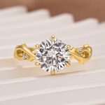 S925 Moissanite 2.0 Ct Twig 6 Prong Round Cut Twist Yellow Gold Engagement Ring - Image 4