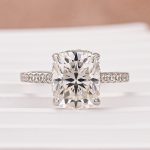 S925 Moissanite Hidden Halo 4.0Ct Cushion Cut White Gold Engagement Ring - Image 4