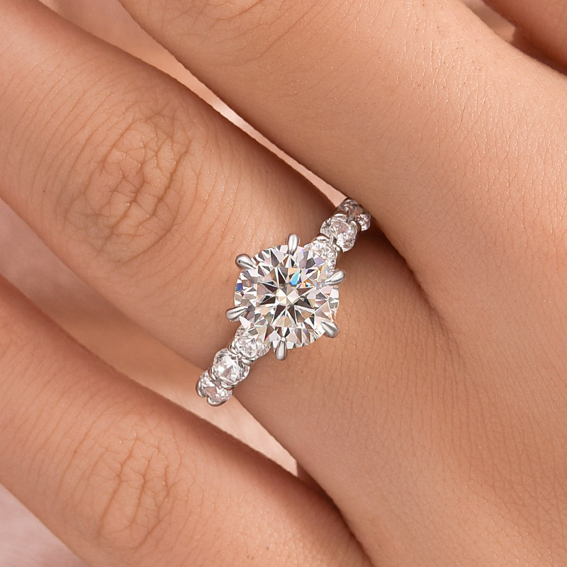 DSC-30012 S925 Moissanite 2.0 Ct 6 Prong Round Cut White Gold Engagement Ring - Image 1