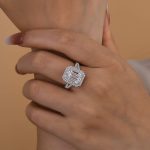 S925 Maxine Luxurious Double Halo Emerald Cut Engagement Ring in Sterling Silver - Image 7