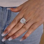 S925 Maxine Luxurious Double Halo Emerald Cut Engagement Ring in Sterling Silver - Image 9