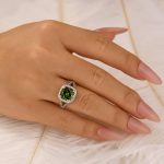 S925 Maxine Vintage Green Stone Split Shank Cushion Cut Engagement Ring - Image 3