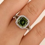 S925 Maxine Vintage Green Stone Split Shank Cushion Cut Engagement Ring