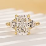S925 Luxurious Radiant Cut & Heart Cut Three Stone Engagement Ring In Sterling Silver - Image 9
