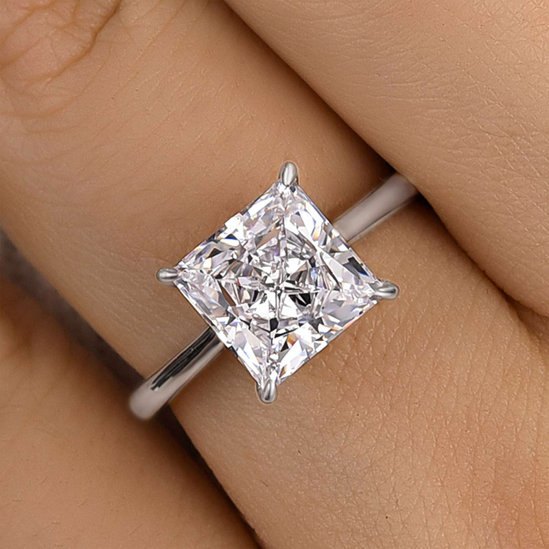 DSC-3362-1-1 S925 Stunning Square Solitaire Princess Cut Engagement Ring - Image 1