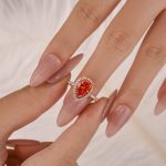 2.2 Carat Simulated Diamond Pear Cut Red Stone Halo Engagement Ring - Image 2