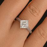 S925 Moissanite Square 2.0Ct Princess Cut White Gold Triple Band Engagement Ring
