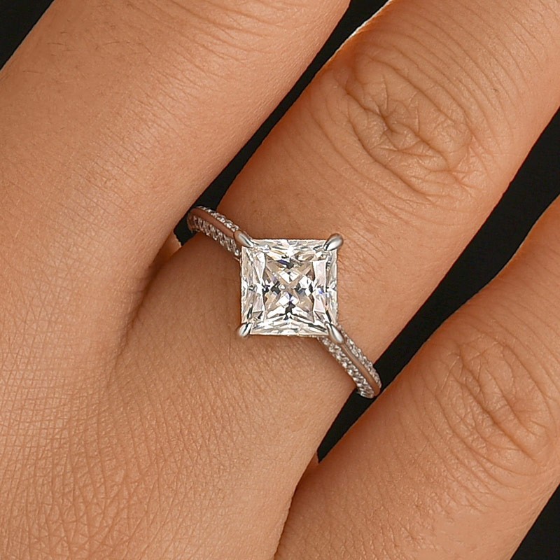 DSC-39282-1762607795 S925 Moissanite Square 2.0Ct Princess Cut White Gold Triple Band Engagement Ring - Image 1