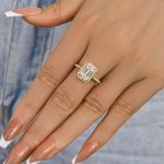 S925 Maxine Attractive Halo Emerald Cut Engagement Ring - Image 9
