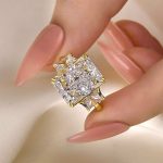S925 Luxurious Radiant Cut Three Stone Women's Engagement Ring In Sterling Silver