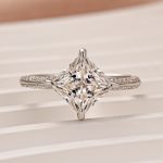 S925 Moissanite Square 2.0Ct Princess Cut White Gold Triple Band Engagement Ring - Image 3