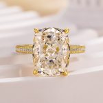 S925 Stunning Yellow Gold Cushion Cut Simulated Diamond Engagement Ring In Sterling Silver - Image 3