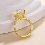 S925 Stunning Yellow Gold Cushion Cut Simulated Diamond Engagement Ring In Sterling Silver - Image 5