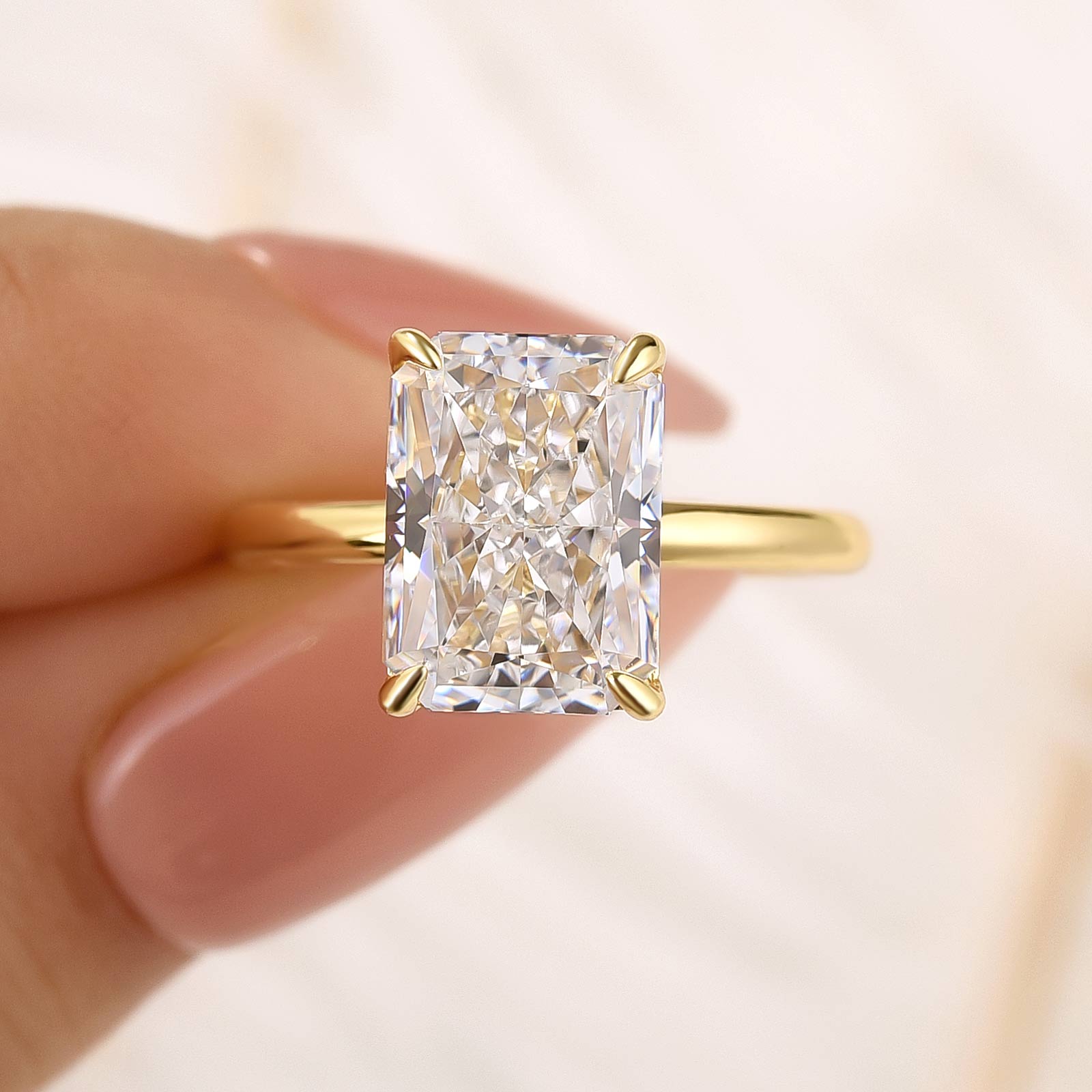 DSC-4793 S925 Classic Yellow Gold Radiant Cut Simulated Diamond Engagement Ring For Women - Image 1