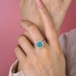 S925 Exquisite Halo Cushion Cut Cyan Blue Engagement Ring In Sterling Silver - Image 2