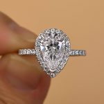 S925 Classic 2.2 Carat Simulated Diamond Pear Cut Halo Engagement Ring for Her - Image 6