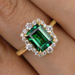 S925 Yellow Gold Halo Emerald Cut Engagement Ring In Sterling Silver - Image 2