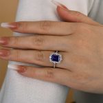 S925 3.0 Carat Halo Emerald Cut Blue Sapphire Engagement Ring In Sterling Silver - Image 4