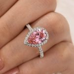S925 Classic 2.2 Carat Pink Pear Cut Halo Engagement Ring for Her