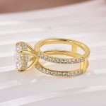 S925 Moissanite Split Shank Design 4.0Ct Round Cut Yellow Gold Engagement Ring - Image 5