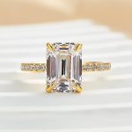 S925 Classic Emerald Cut Women's Engagement Ring In White Gold - Image 9