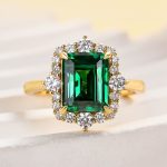 S925 Yellow Gold Halo Emerald Cut Engagement Ring In Sterling Silver - Image 5