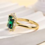 S925 Yellow Gold Halo Emerald Cut Engagement Ring In Sterling Silver - Image 6