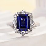 S925 3.0 Carat Halo Emerald Cut Blue Sapphire Engagement Ring In Sterling Silver - Image 5