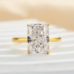 S925 Classic Yellow Gold Radiant Cut Simulated Diamond Engagement Ring For Women - Image 4