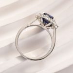 S925 3.0 Carat Halo Emerald Cut Blue Sapphire Engagement Ring In Sterling Silver - Image 6