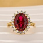 S925 Luxurious Halo 4.5Ct Oval Cut Red/Blue/Green Sapphire Engagement Ring In Sterling Silver - Image 4