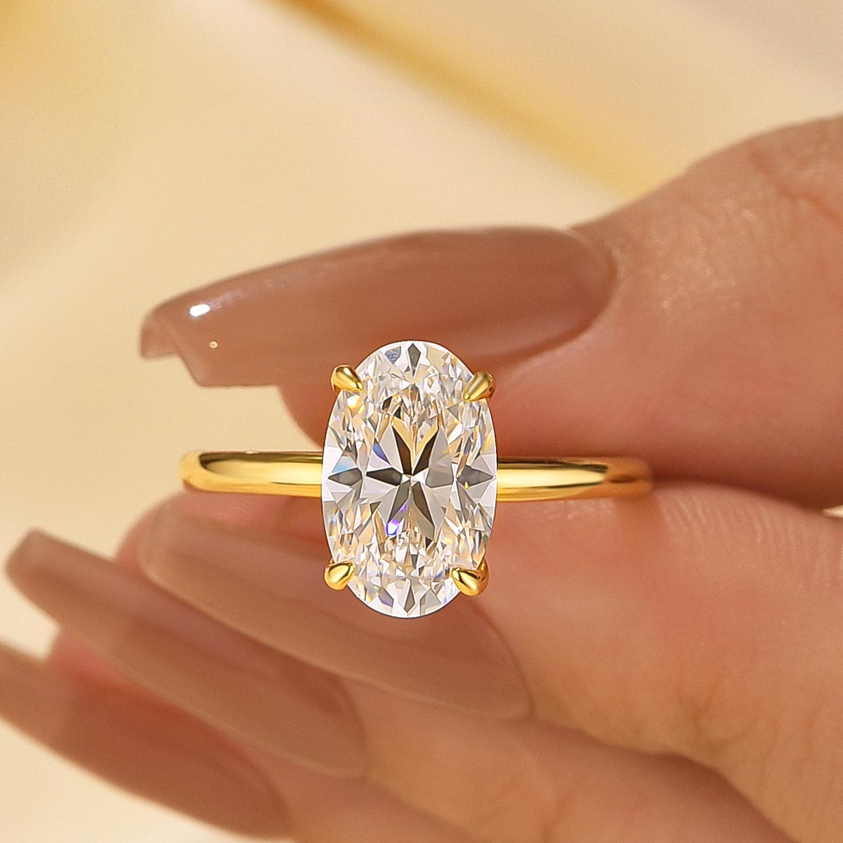 DSC-56691-3aQrZE S925 Vintage 3.0 Ct Solitaire Oval Cut Hidden Halo Yellow Gold Engagement Ring In Sterling Silver - Image 1