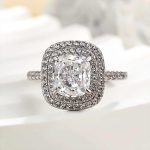 S925 Double Halo Cushion Cut 2 Carat Engagement Ring In White Gold - Image 3