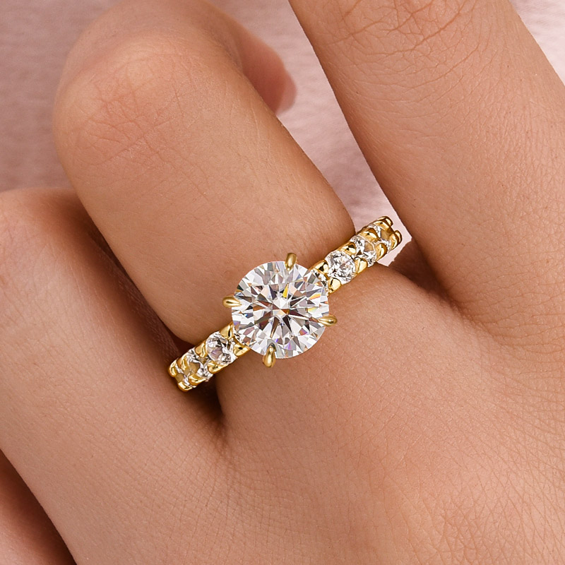 DSC-60492 S925 Moissanite 2.0 Ct Round Cut Down Pavé Engagement Ring - Image 1