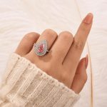 S925 3.5 Carat Double Halo Pear Cut Pink Engagement Ring In Sterling Silver - Image 2